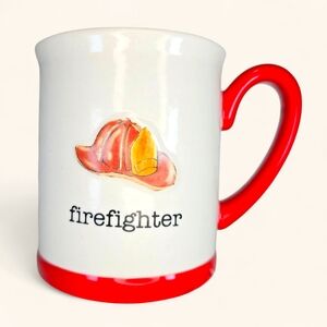 VTG PAPEL GIFTWARE Firefighter Mug‎ 14oz Red White Hero Tribute 2006 Retro Decor